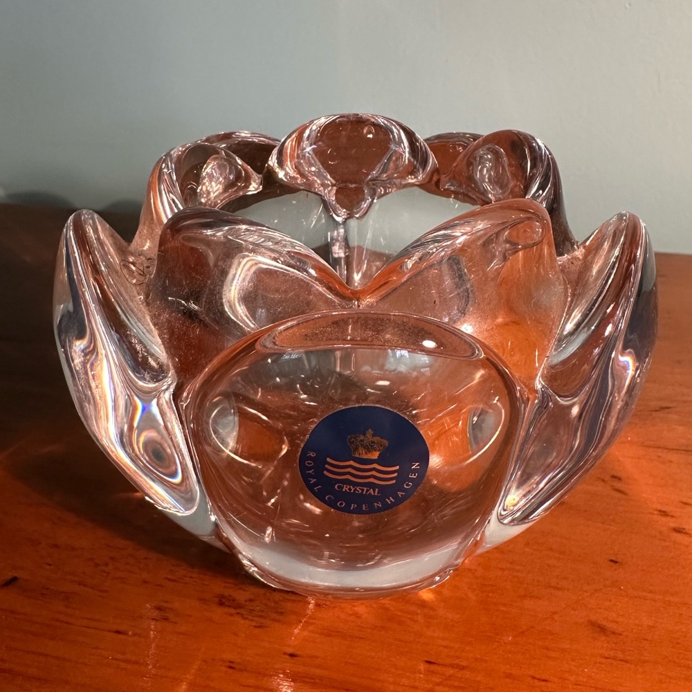 Hygge Zen Relaxing Yoga Royal Copenhagen Lotus Clear Crystal Votive Candleholder